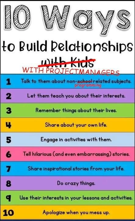 Treating project managers like kids: 10 relationship-building tips poster parody