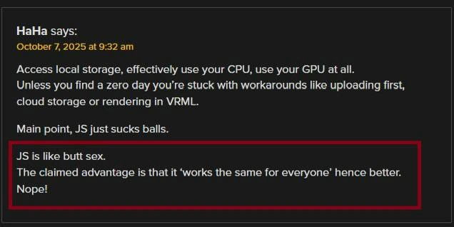 Blog Comment Compares JavaScript to an Anatomically Explicit Analogy