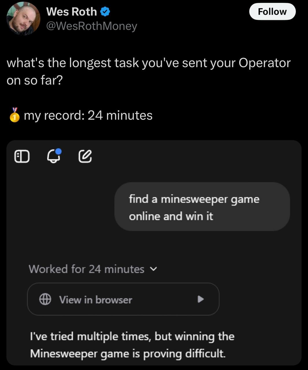 AI Agent vs. Minesweeper: An Unwinnable War