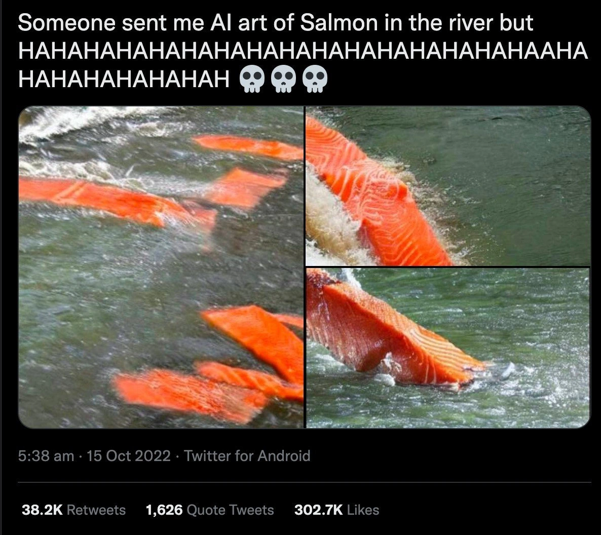 AI model hilariously renders salmon fillets swimming like fish in a river