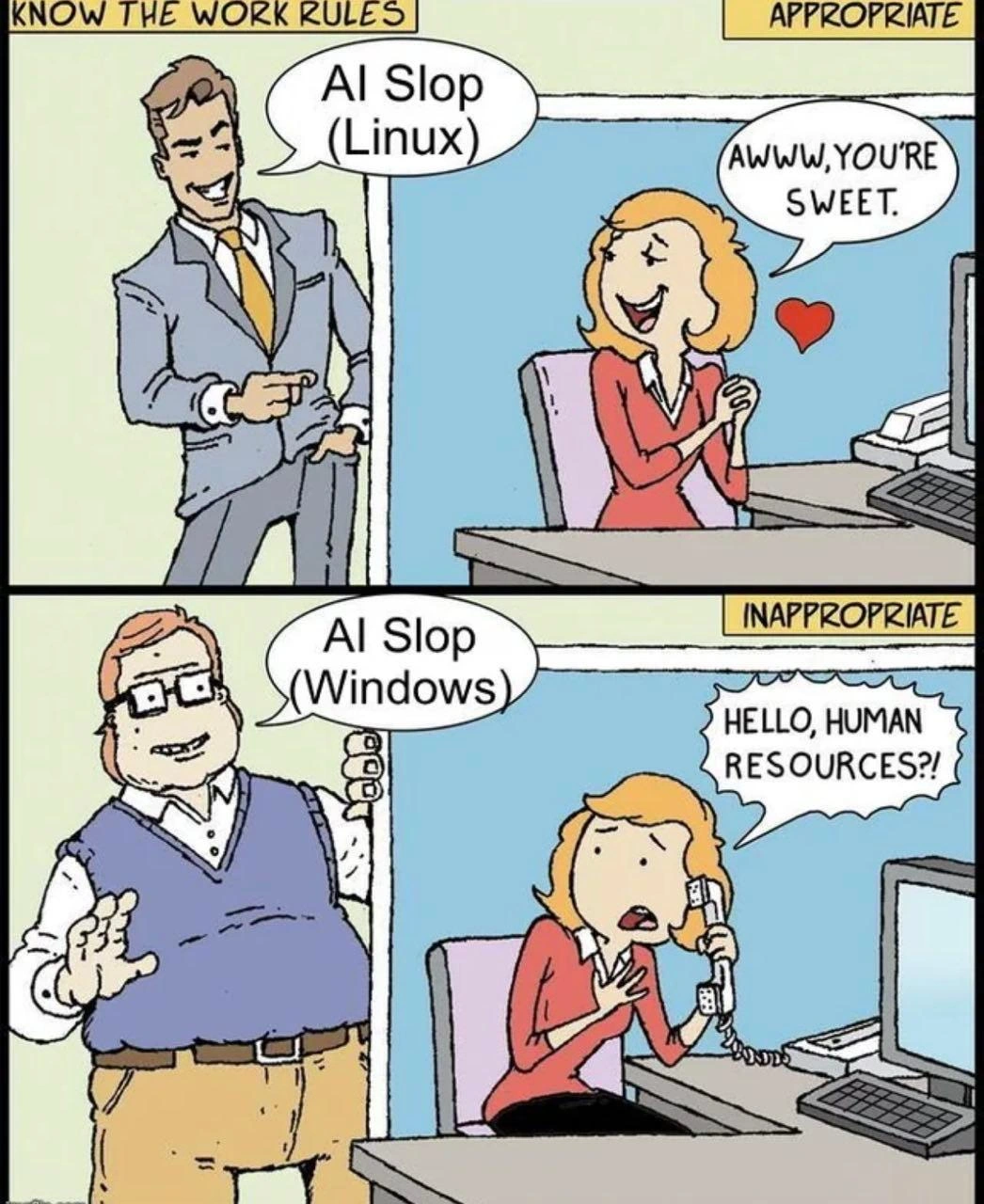 AI Slop Is Cute on Linux, HR on Windows