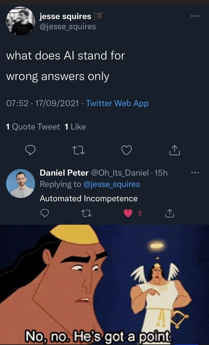 Twitter meme rebrands AI as "Automated Incompetence" with Kronk’s approval