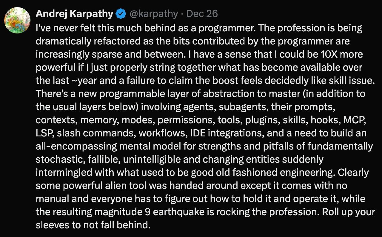 Andrej Karpathy Feels More Behind Than Ever as AI Reshapes Programming