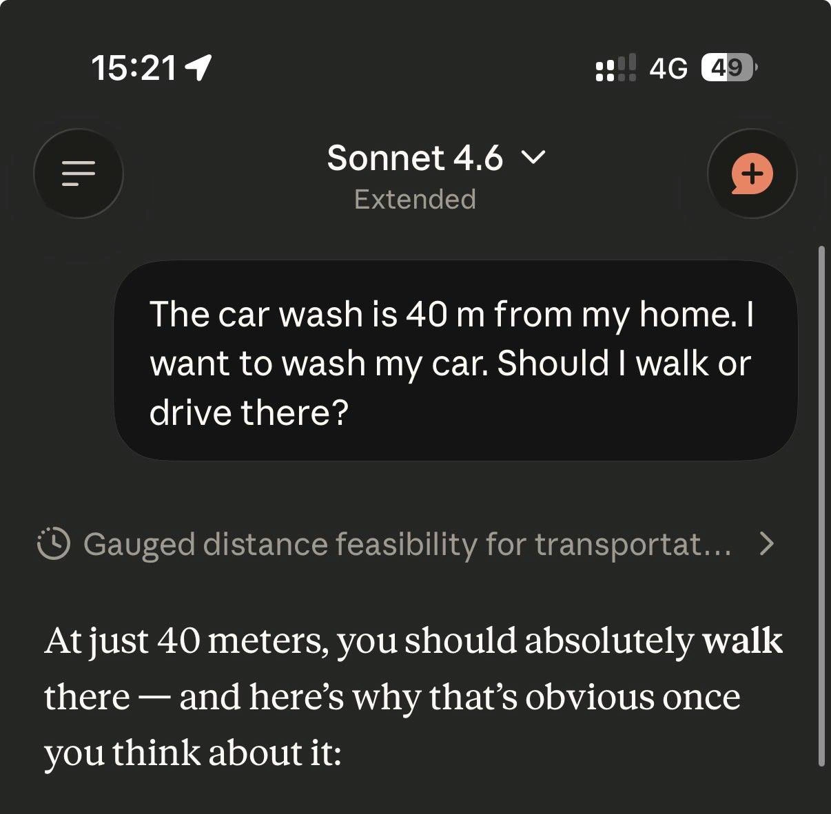 Asking Claude With Extended Thinking Whether to Drive 40 Meters