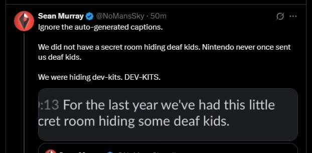 Auto-caption glitch: Dev-kits hilariously misheard as deaf kids in game talk