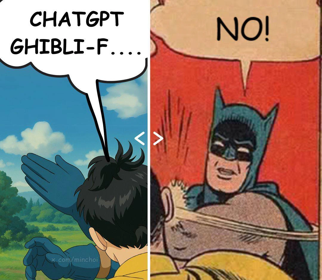 ChatGPT reaches for a Ghibli filter, policy Batman intervenes