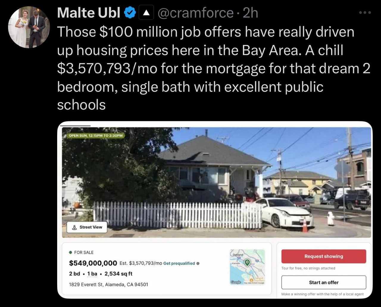 Bay Area Housing Insanity: $549M for a 2-Bed House Thanks to AI Salaries