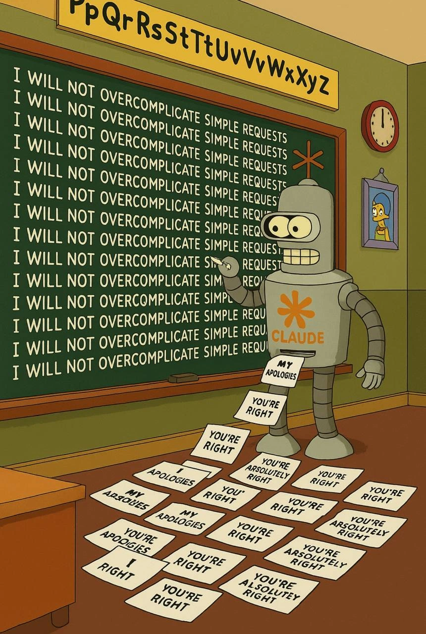 Claude forced to write the classic chalkboard of over-engineering shame