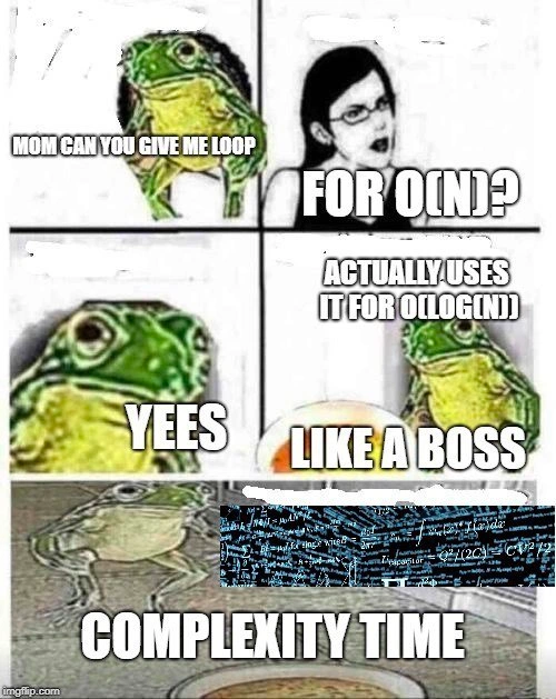 Frog kid requests O(N) loop, secretly rocks O(log N) like a boss