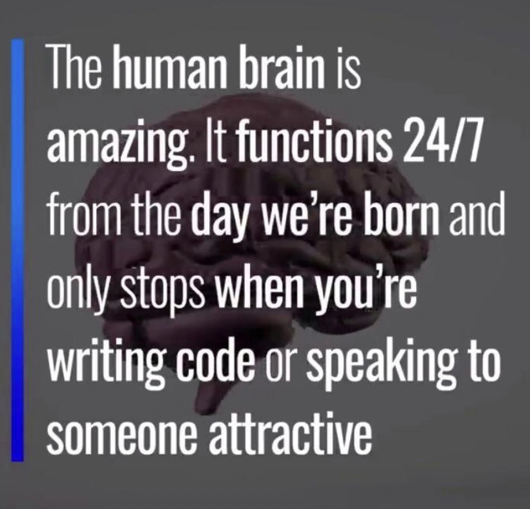 Brain runs non-stop - until a dev starts coding or tries flirting