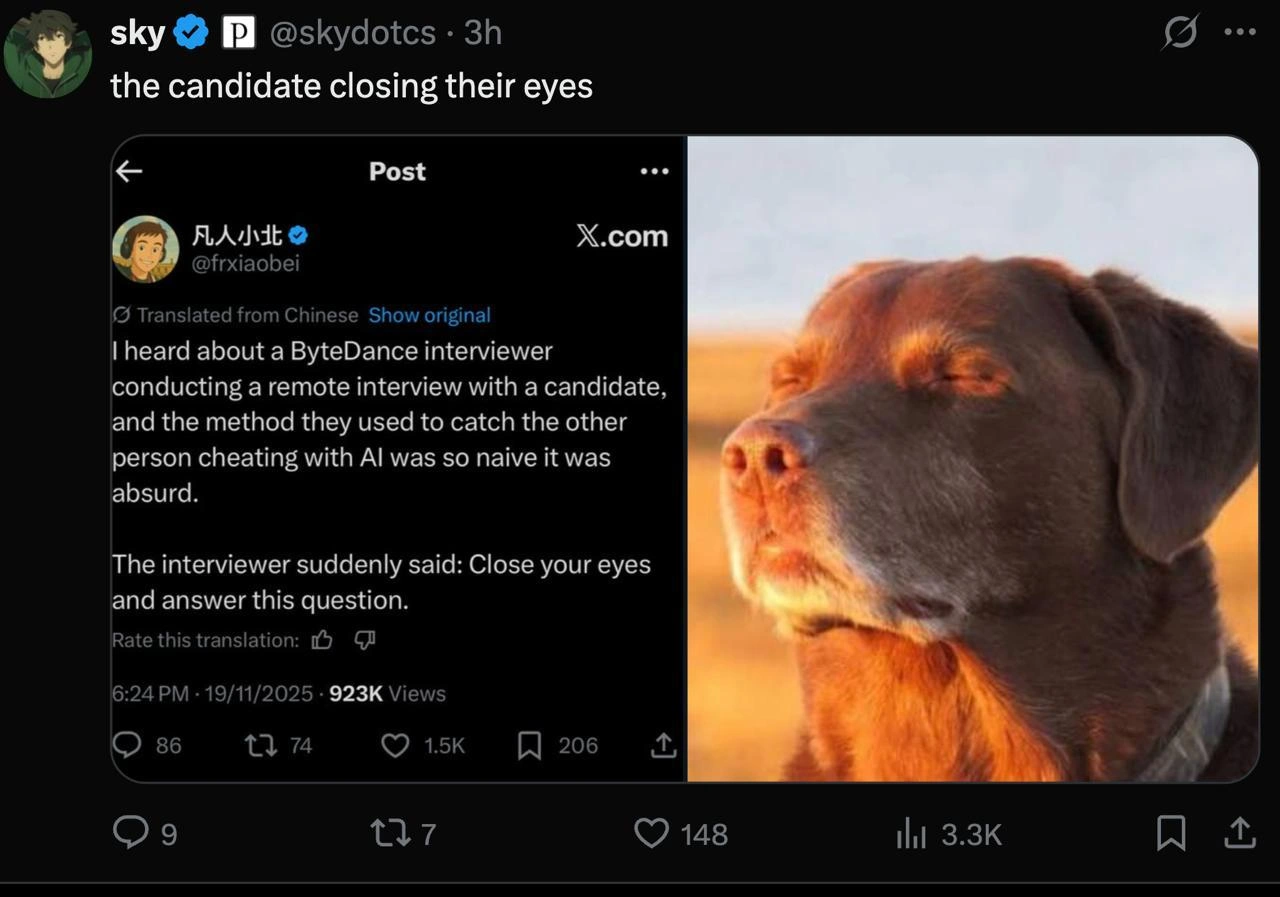 ByteDance Interviewer's Naive AI Cheating Detection: Just Close Your Eyes