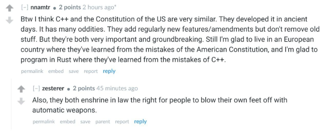 C++ and the US Constitution: A Shared Legacy of Foot-Guns