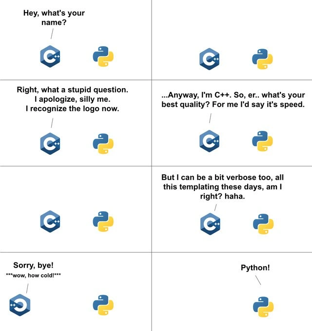 C++ rambles about speed while Python answers with a single word
