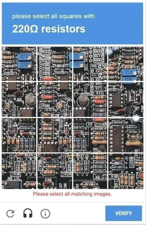 reCAPTCHA escalates: select every 220-ohm resistor or remain a bot