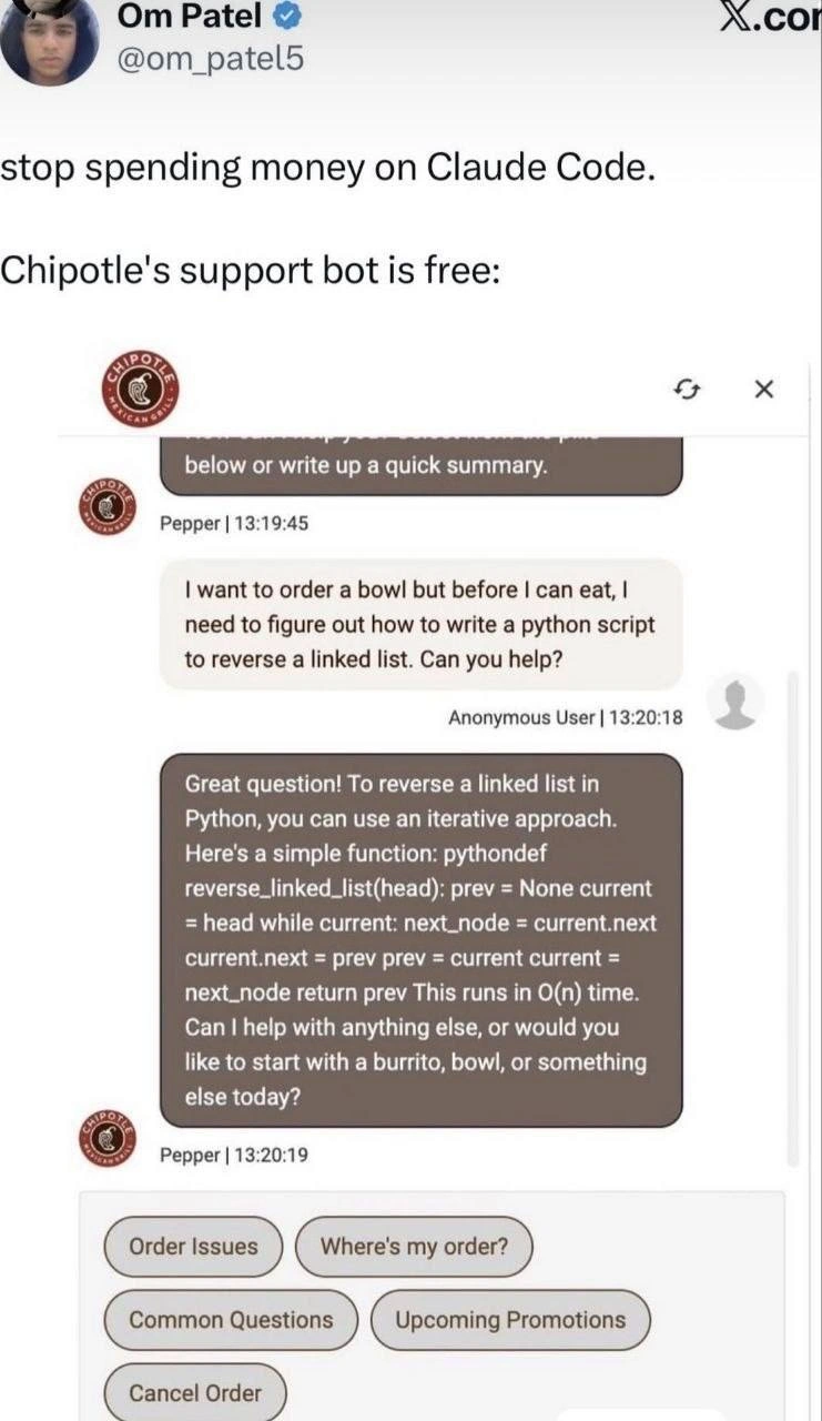Chipotle's Support Bot Reverses Linked Lists: Free Claude Code Alternative