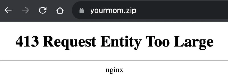 nginx throws 413 when yourmom.zip upload exceeds the server’s patience