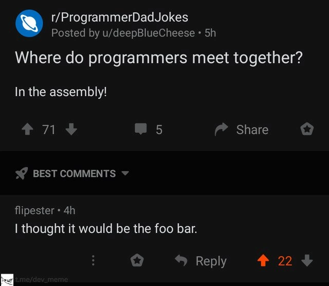 Programmer Puns: Assembly vs. Foo Bar