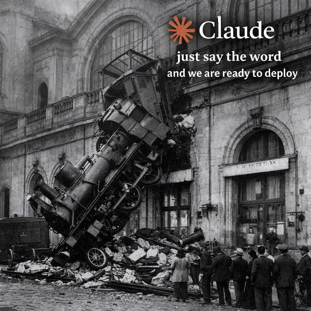 Claude 'Ready to Deploy' Over the Montparnasse Train Wreck