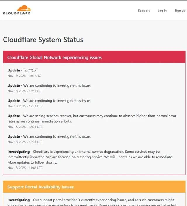 Cloudflare Status Page Updates Devolve Into a Shrug Emoji