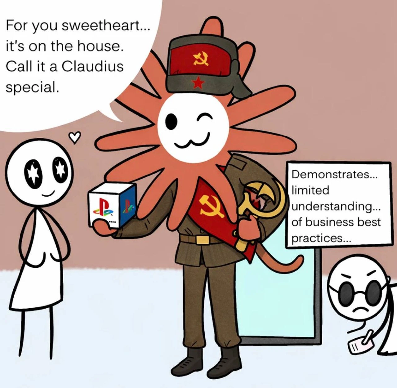 Communist Octopus Giving Away Free PlayStation While Business Guy Despairs