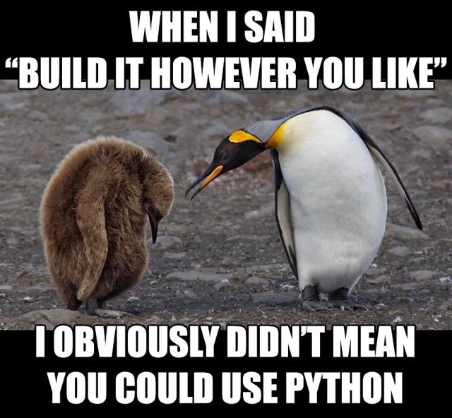 Manager penguin regrets letting dev choose the tech stack freely