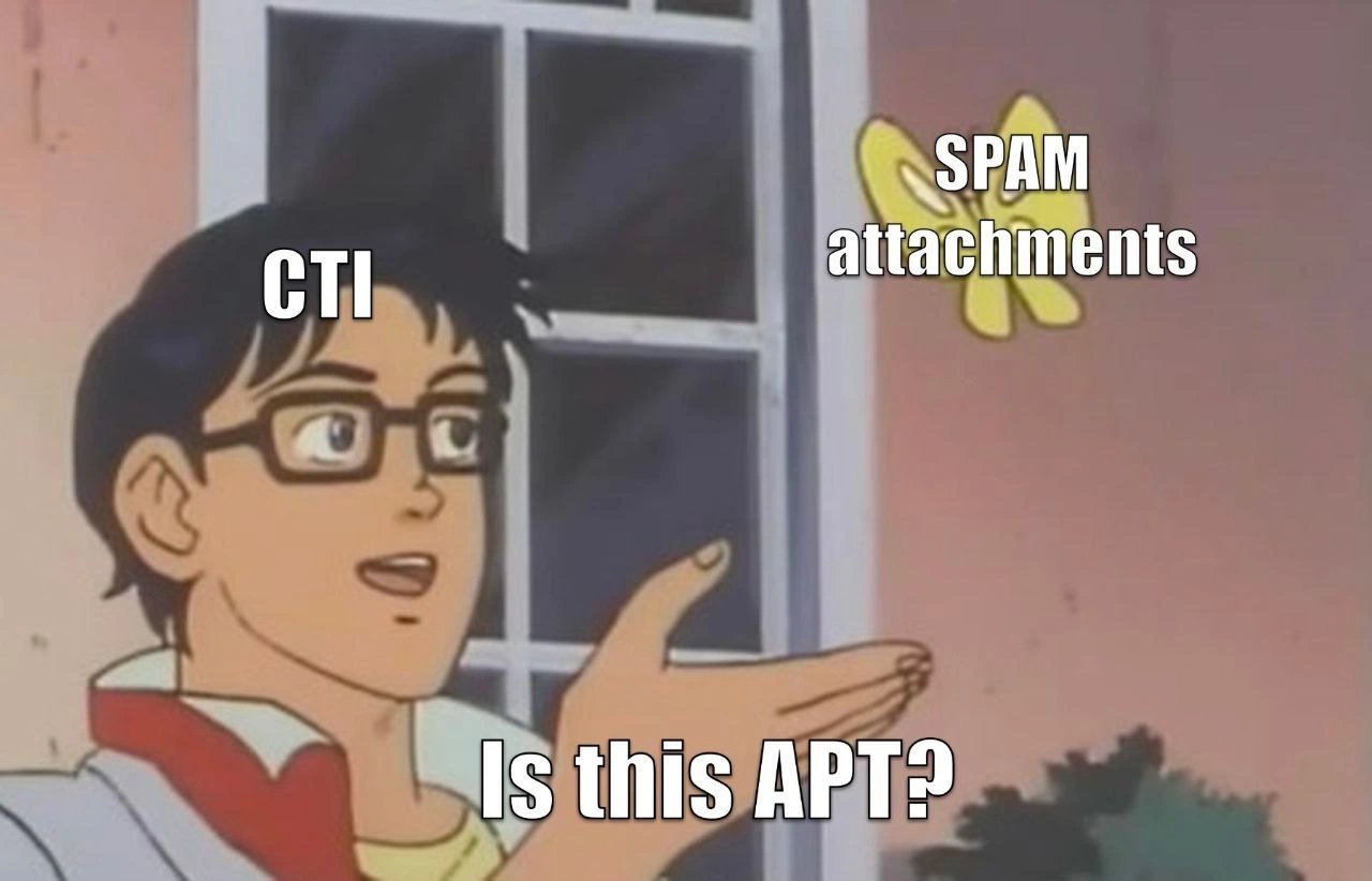 CTI mistakes spam attachments for APT in classic meme template