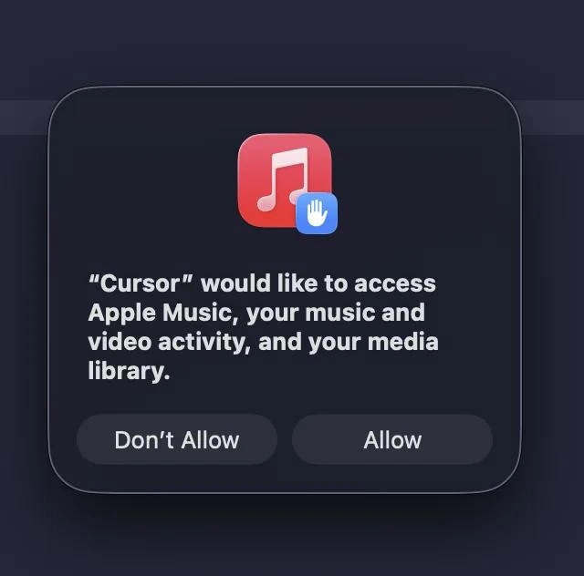 Cursor IDE Requests Access to Apple Music Library for Some Reason