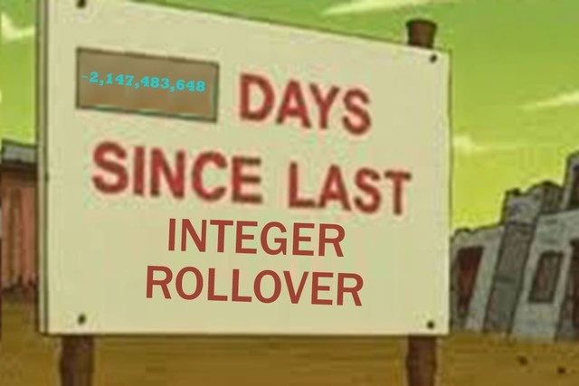 Safety board shows negative days after 32-bit signed integer rollover mishap