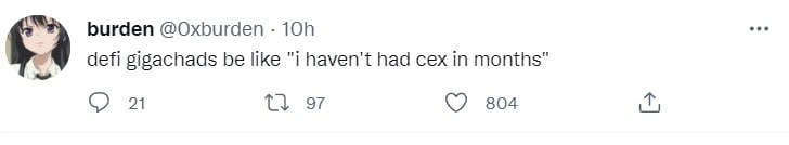 DeFi gigachads joke about going months without using CEX exchanges