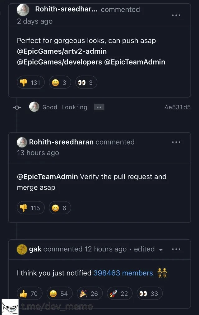 When you @-mention an entire org during a GitHub pull-request review