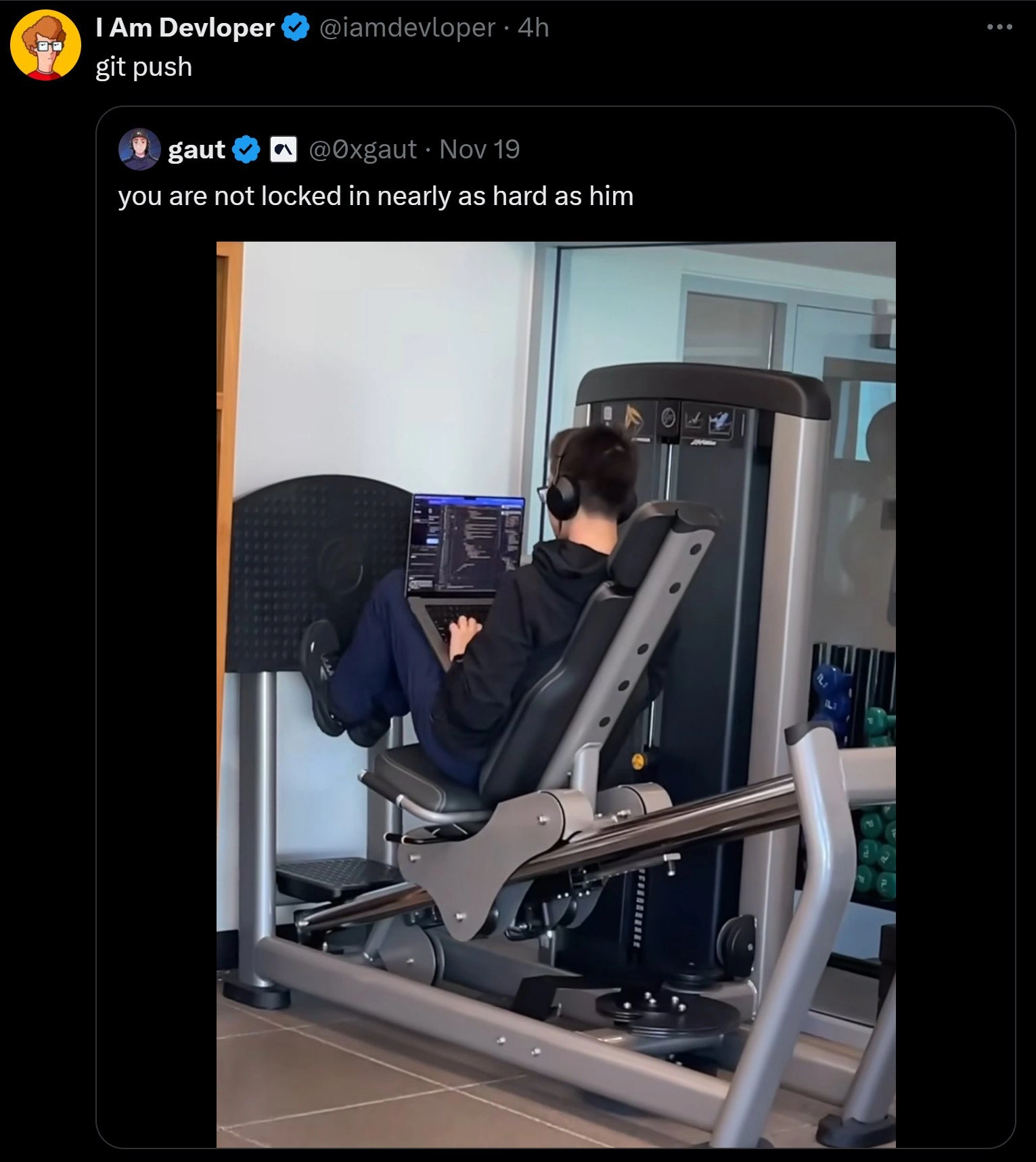 When your git push doubles as a gym leg press workout