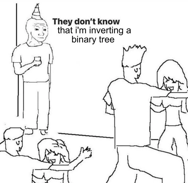Quietly inverting a binary tree while everyone else enjoys the party