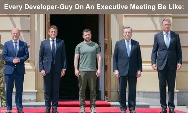 When the lone developer joins the polished executive board meeting