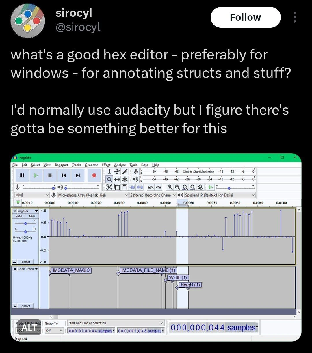 When You Use Audacity as Your Windows Hex Editor for Struct Annotation