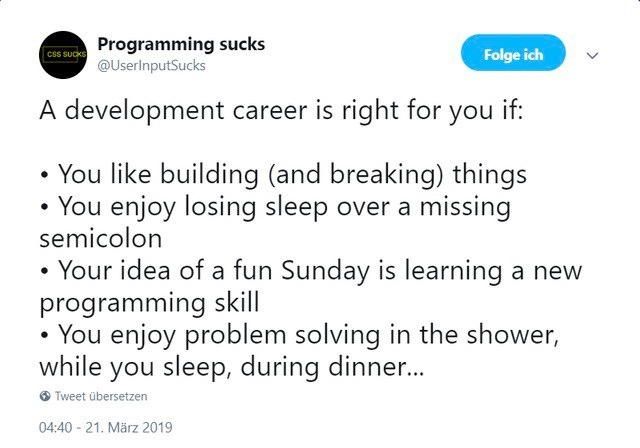 Checklist tweet humorously describing true signs you’re meant to be a developer