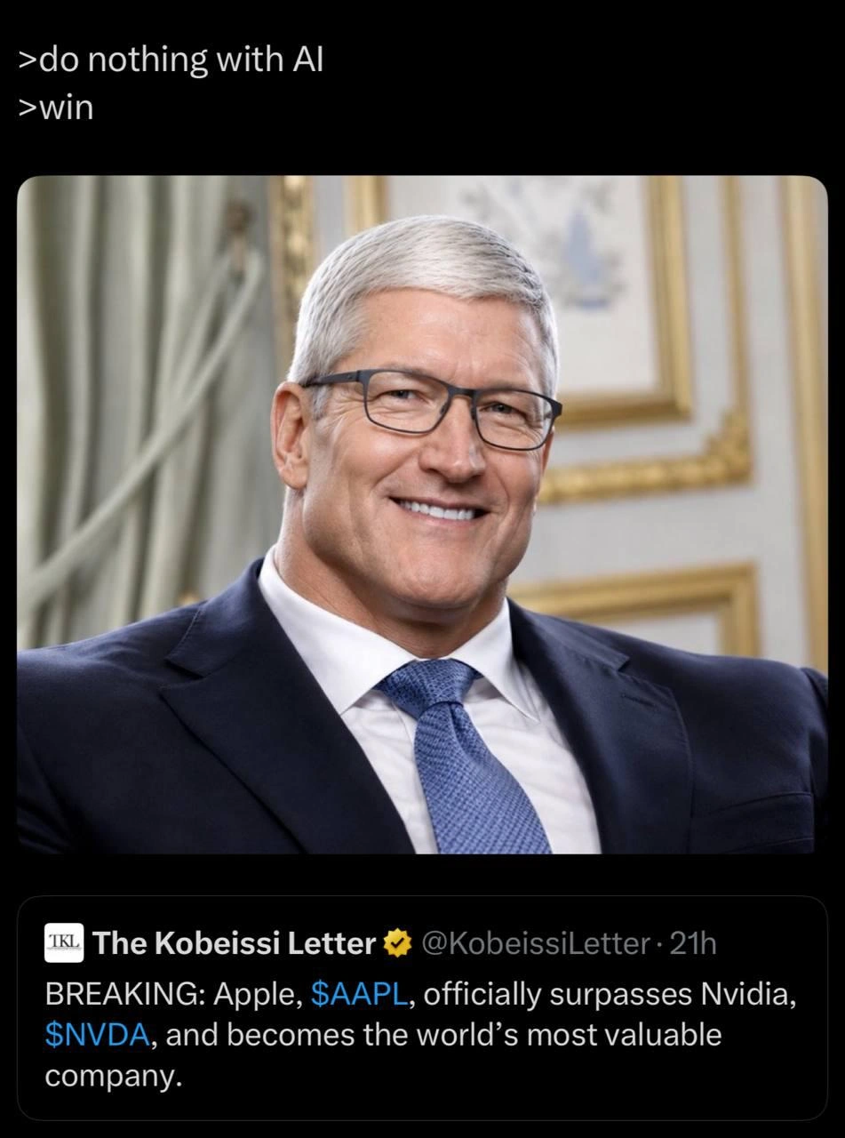 Do Nothing With AI, Win: Jacked Tim Cook