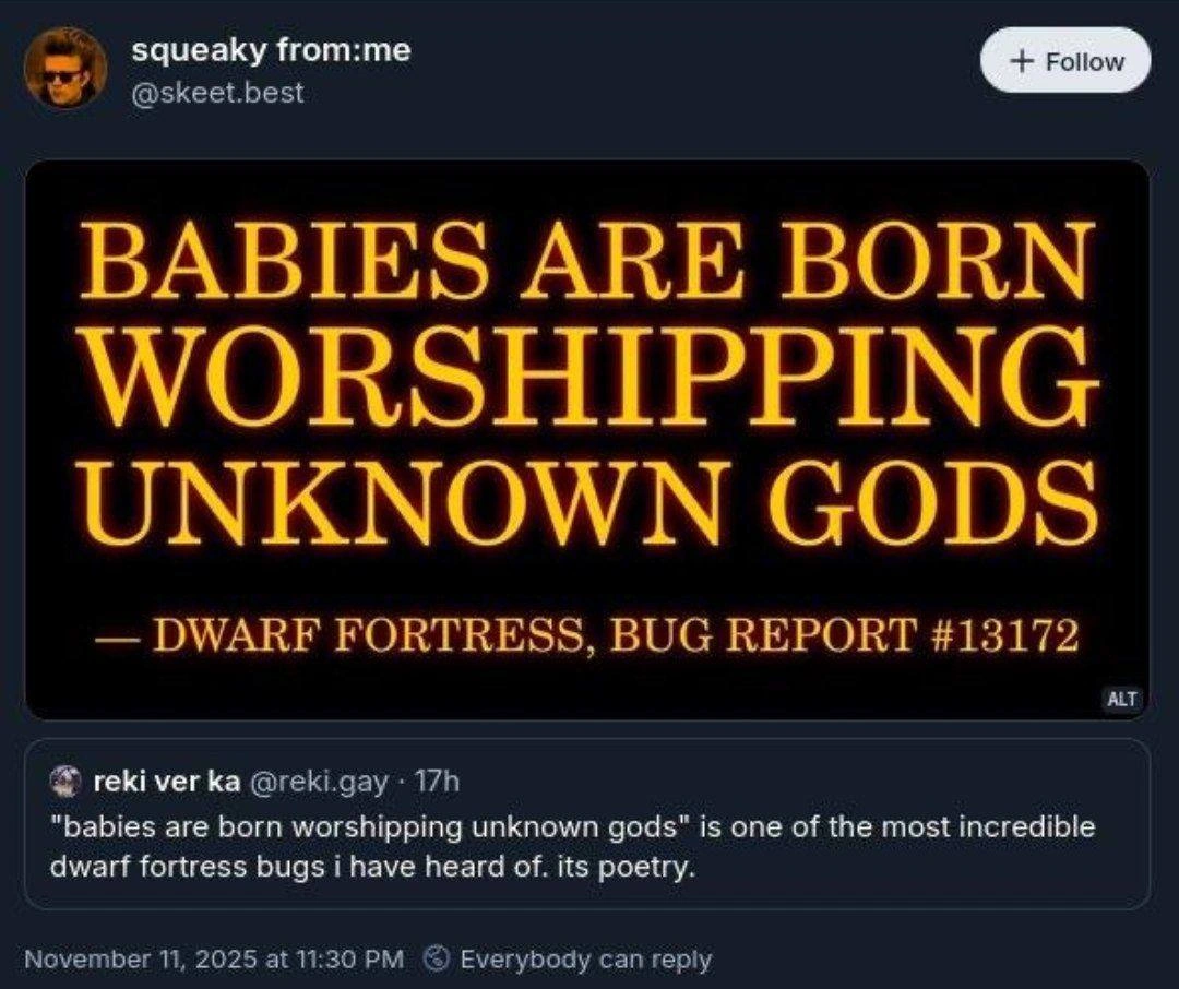 Dwarf Fortress Bug #13172: Babies Are Born Worshipping Unknown Gods