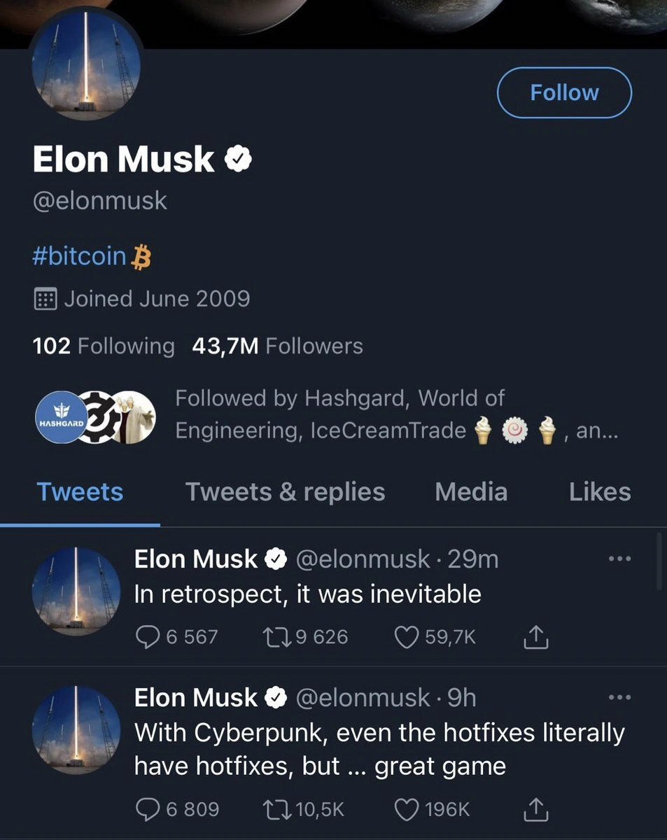 Elon Adds Bitcoin to the Bio