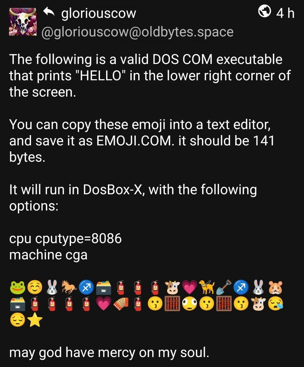 Emoji DOS COM File That Prints HELLO