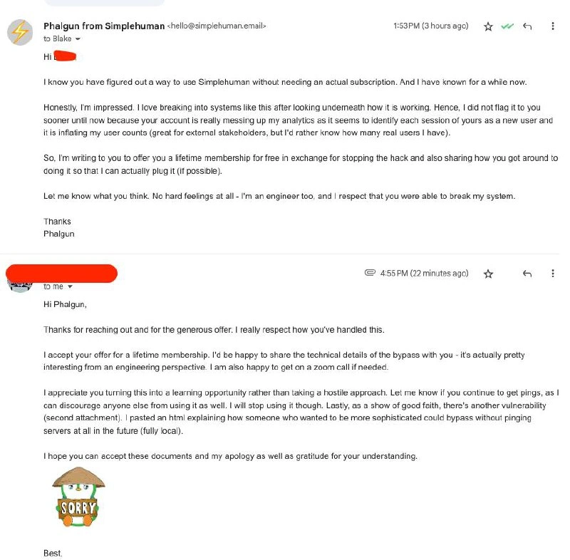 Wholesome Hacker-Founder Exchange: Exploit Disclosed, Lifetime Membership Offered