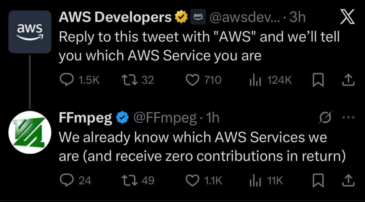 FFmpeg Reminds AWS Which Services They Power, Unpaid