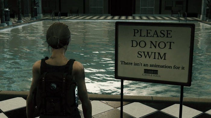 Game dev workaround: add a sign when the swim animation isn’t finished