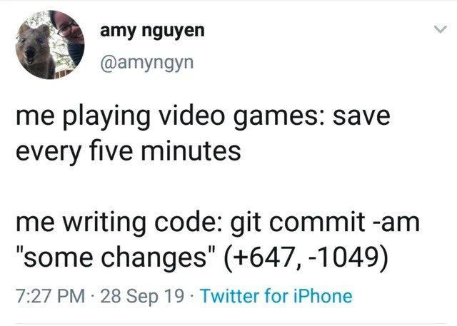 Gamers spam saves, developers push giant vague Git commits - priorities reversed