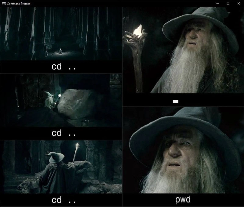 Gandalf cd .. Until pwd Reveals He's Still in Moria