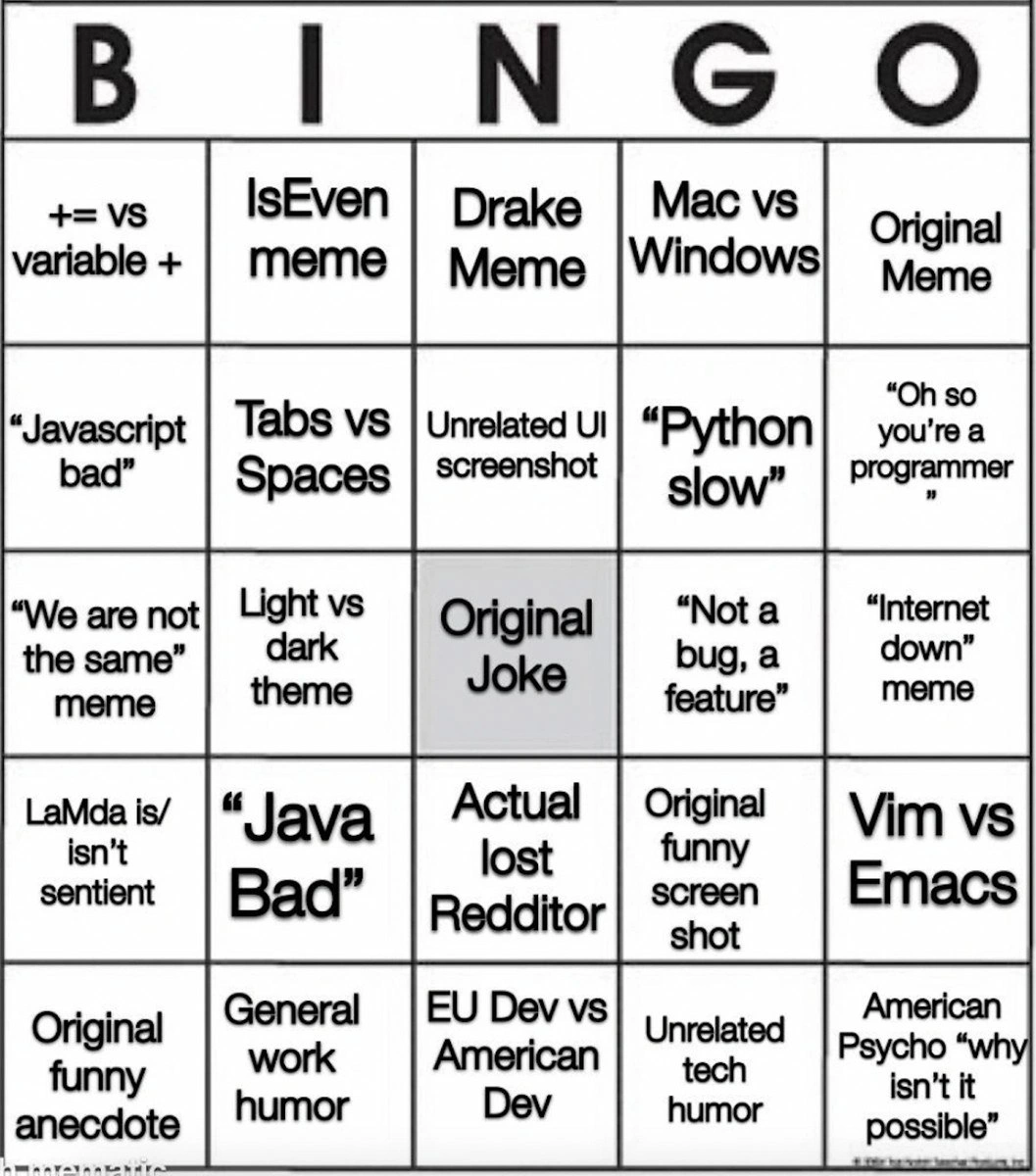 Generic Dev Meme Bingo