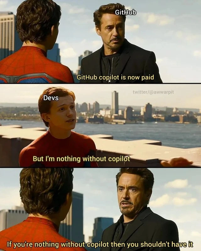 Developers panic as GitHub Copilot turns paid in Spider-Man meme