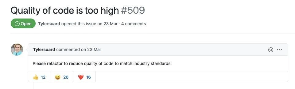 Bug Report: Code Quality Exceeds Industry Standards