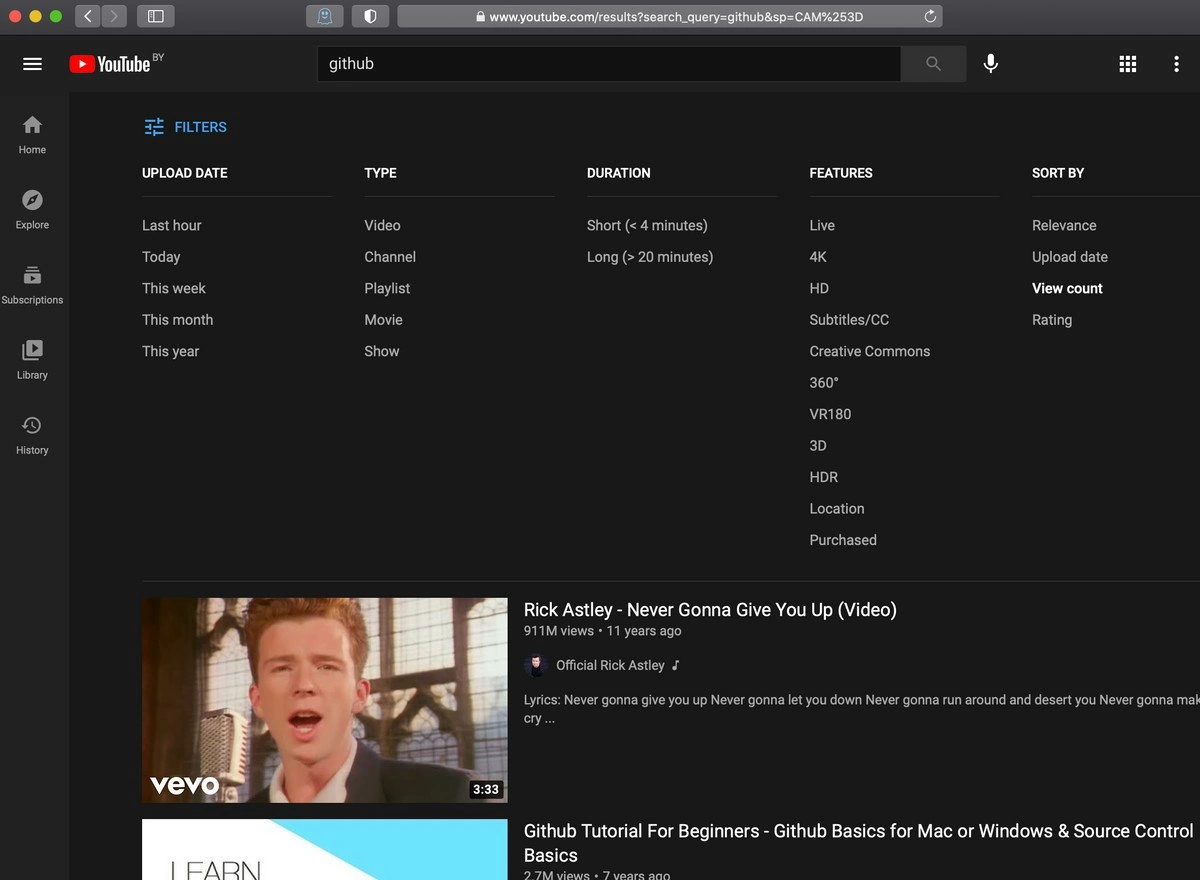 GitHub Search Gets Rickrolled
