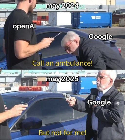 The AI Power Shift: A 'Call an Ambulance' Meme Depicting Google's 2025 Comeback Against OpenAI