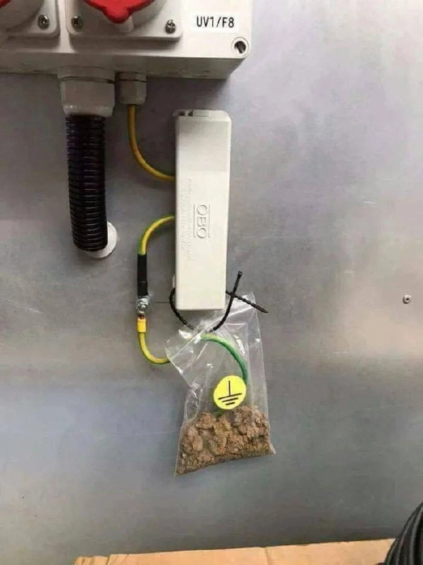 Mission-critical grounding achieved with a sandwich bag and a dash of optimism